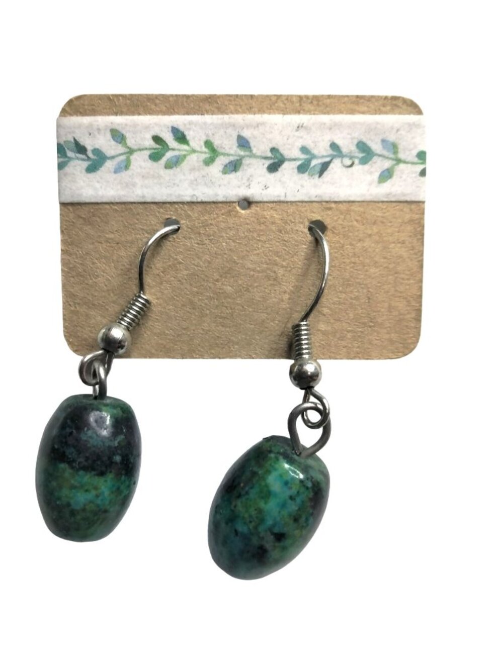 Blue Green Polished Stone Earrings Hook Drop Dangle USA
